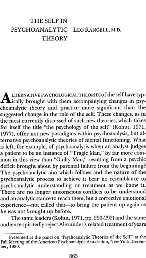 The Self In Psychoanalytic Theory Leo Rangell 1982