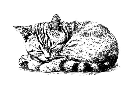 Premium Vector Cute Sleeping Cat Portrait Hand Drawn Ink Sketch Engraving Vintage Stylevector