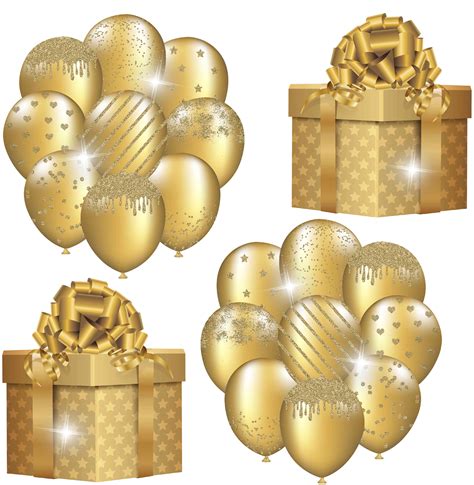 Gold Balloons And Presents Set 3 Half Sheet Must Purchase 2 Half Shee Yippee Yay Yard Cards