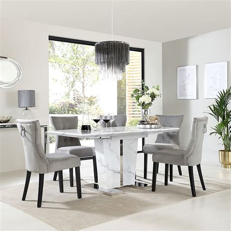 Vienna Extending Dining Table 6 Kensington Chairs White Marble