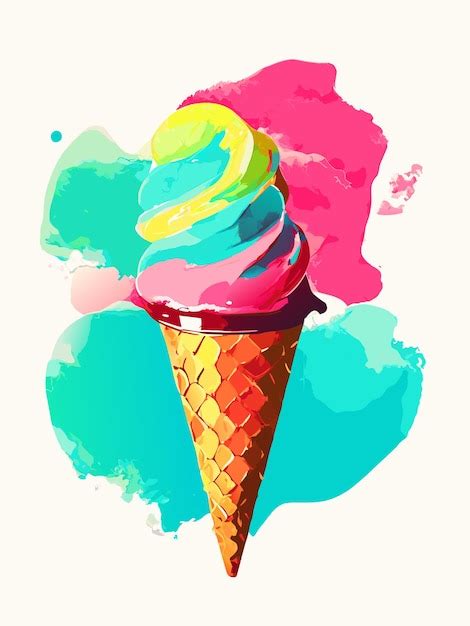 Ilustración de vector de helado con estilo acuarela Vector Premium