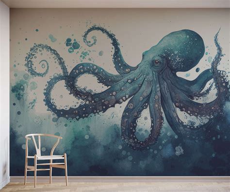 Watercolour Octopus Wallpaper Mural Etsy