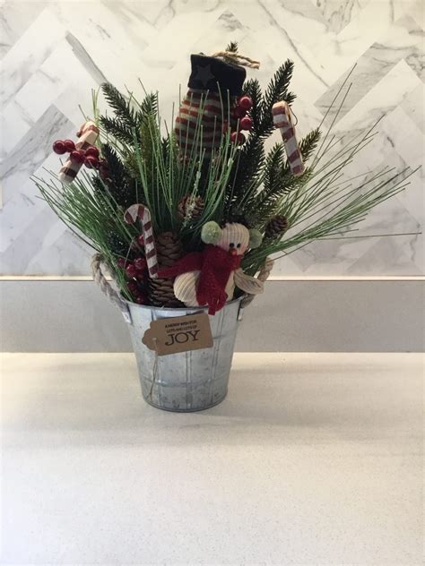 Christmas Galvanized Bucket Centerpiece with Snowman