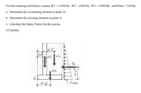 Solved For The Retaining Wall Below Assume W1 1 650 Lbs