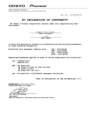 Fillable Online Ec Declaration Of Conformity Onkyo Fax Email Print