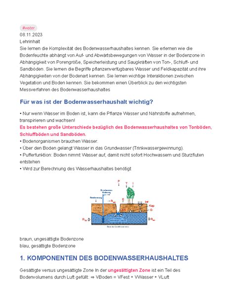 Der Bodenwasserhaushalt Hydrologie Semester Water