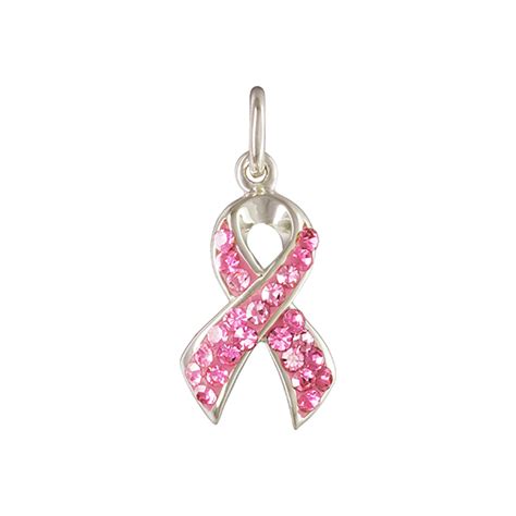 Breast Cancer Pink Ribbon Sterling Silver With Pink Crystals