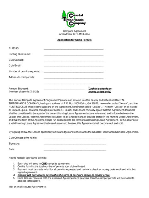 Fillable Online Campsite Agreement Fax Email Print Pdffiller