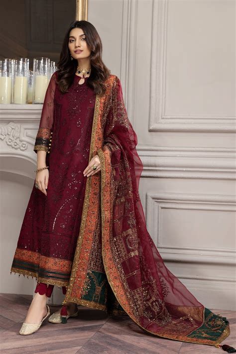 Red Heavily Embellished Pakistani Salwar Kameez Dupatta Nameera By Farooq