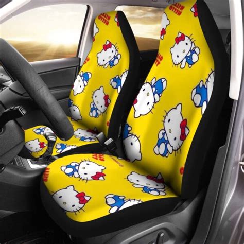 Hello Kitty Posing Pattern In Yellow Background Car Seat Covers - Mugteeco