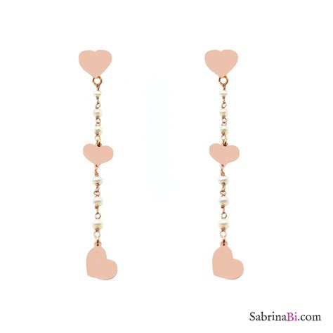 Orecchini Pendenti Argento 925 Oro Rosa Rosario Perle 3 Cuori Ponana Argento Sabrinabi