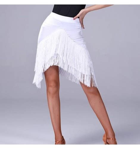 Womens Black White Fringes Latin Dance Skirt Salsa Chacha Dance Skirts