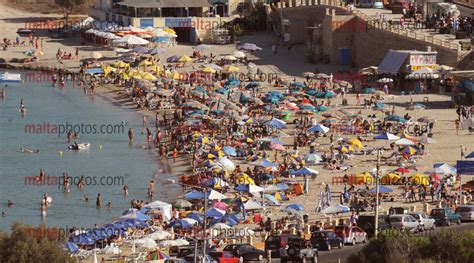 Mellieha Aerial Bay Swimming People Tourists Sandy Beach - Malta Photos