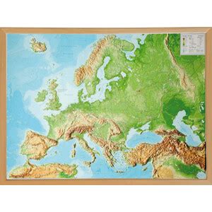 Georelief Kontinentkarte Europa 78x58 3D Reliefkarte Mit Holzrahmen