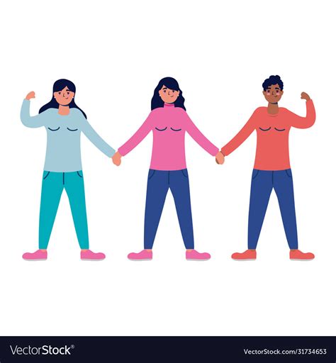 Group Interracial Young Women Characters Vector Image