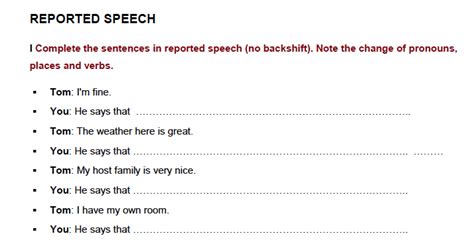 Reported Speech Exercises Naaworlds