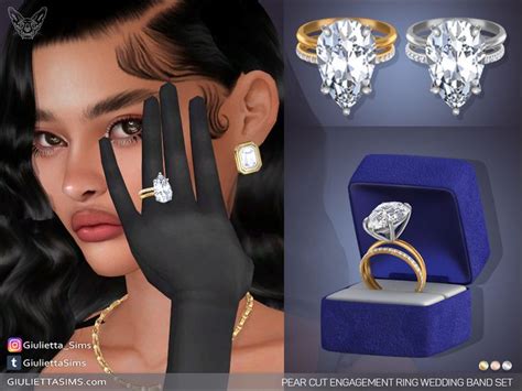 The Sims Resource Pear Cut Engagement Ring Wedding Band Set Sims 4