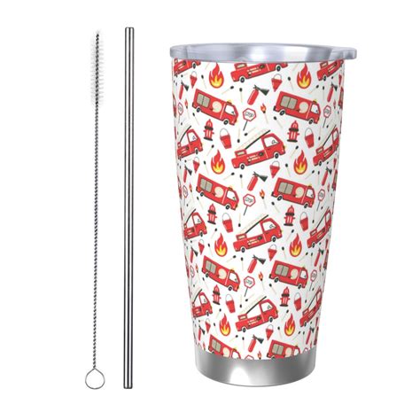 Balery Fire Truck Pattern Oz Insulated Car Cup With Dual Drink Lids