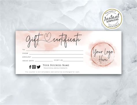 Add Your Logo T Certificate Template Modern Rosegold Etsy