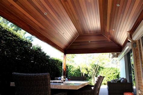 Hipped Roof Timber Patio With Cedar Lining Blue Sky Carpentry Perth