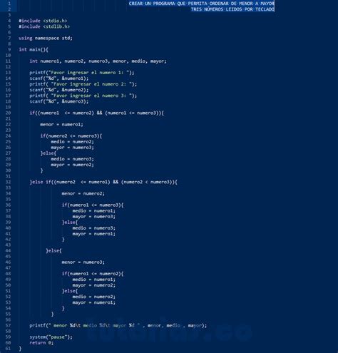 Sentencia If Else Turbo C Ordenar Tres Numeros Leidos Tutorias Co