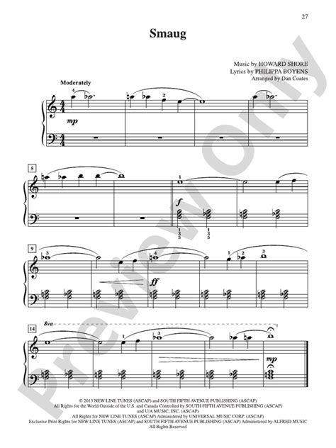 Smaug From The Hobbit The Desolation Of Smaug Piano Howard Shore Digital Sheet Music Download