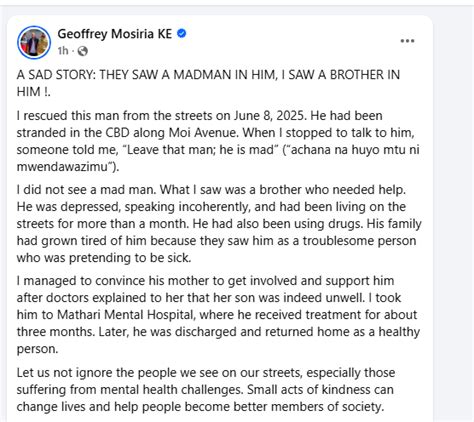 Mosiria elated after madman he rescued along Moi Avenue transforms ...