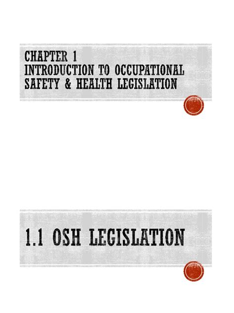 Eee150 Chapter 1 Introduction To Occupational Safety And Health Legislation Pdf Occupational