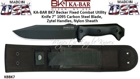 Ka Bar Bk7 Becker Fixed Combat Utility Knife 7 1095 Carbon Steel Plain Blade Zytel Handles