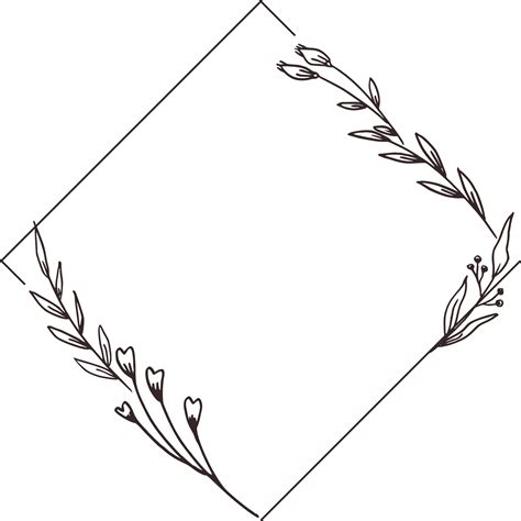 Minimalist Floral Frame With Hand Drawn Leaf And Flower Simple Floral