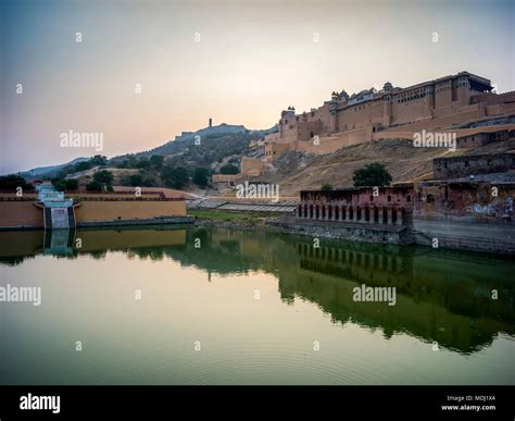 Maota Lake In Front Of Amer Fort Jaipur Rajasthan India Stock Photo