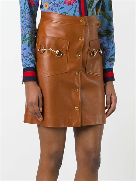 Lyst Gucci Horsebit Leather Skirt In Brown