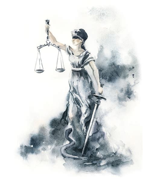 Lady Justice Art Print Watercolor Painting In Blue Justice Symbol