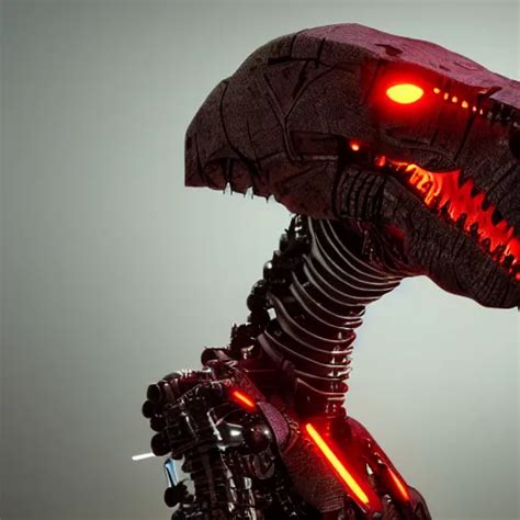 Still Of A Cyborg T Rex Red Eyes Robotic Extended Stable Diffusion