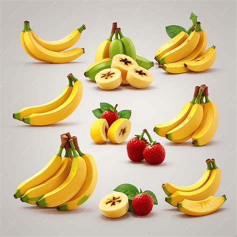 Premium Photo Banana Set Fruit Sticker Vector Icon Illustration Banana Cartoon Logo Fruit Icon