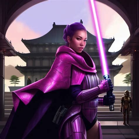 Female Jedi Warrior In Vibrant Pink Armor With Lightsaber At Imperial