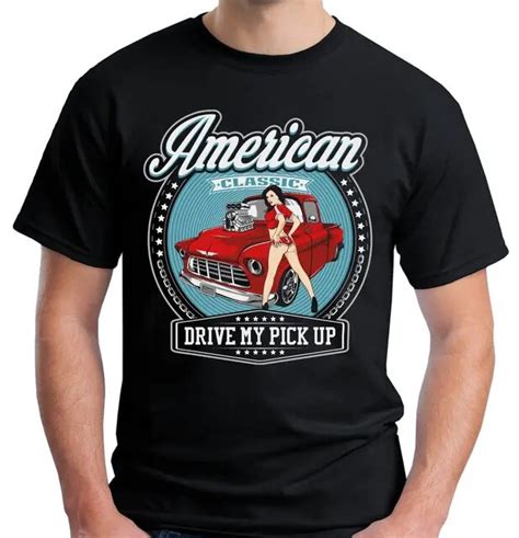 2018 Fashion Mens American Pick Up Truck T Shirt Chevy Apache 50s Sexy Pin Up White O Neck