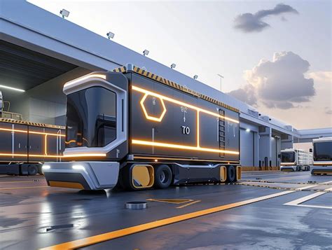 Premium Photo Futuristic Autonomous Trucks At A Hightech Loading Dock