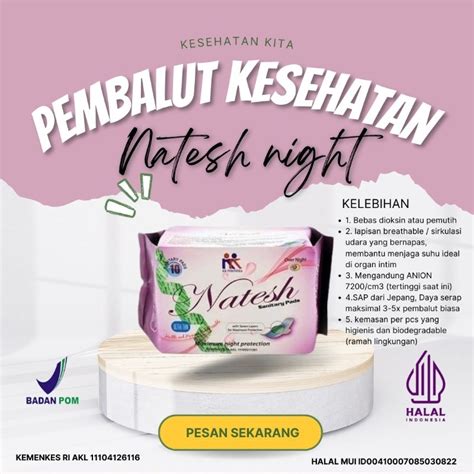 Jual Pembalut Kesehatan Herbal Natesh Over Night Original 10 Pcs