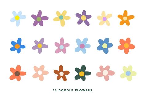 18 Hand-drawn doodle flowers isolated on a white background. Vector ...