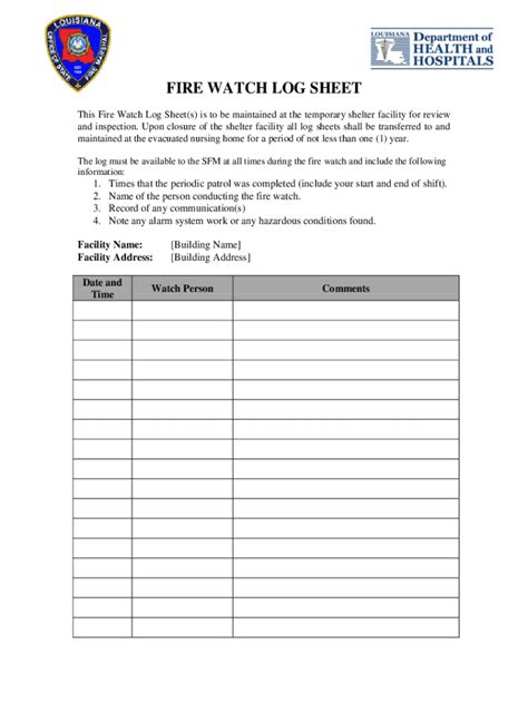 FIRE WATCH LOG SHEET This Fire Watch Log Sheets Fill Out And Sign