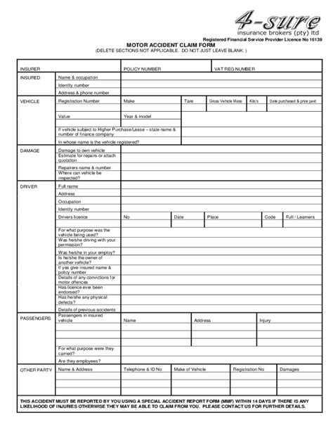 Fillable Online MOTOR ACCIDENT CLAIM FORM 4 Sure Fax Email Print