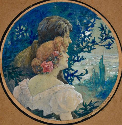 Art Nouveau Watercolor Painting Of A Couple In A Landscape Deconamic