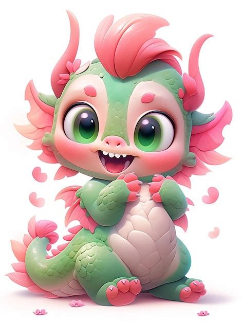 Premium AI Image | Cartoon green and pink dragon with pink hair and ...