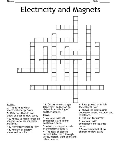 Electricity And Magnets Crossword WordMint