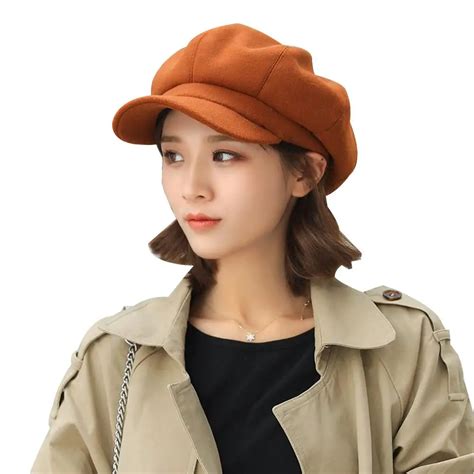 British Style Felt Solid Color Wide Brim Women Beret Winter Warm Peaked ...