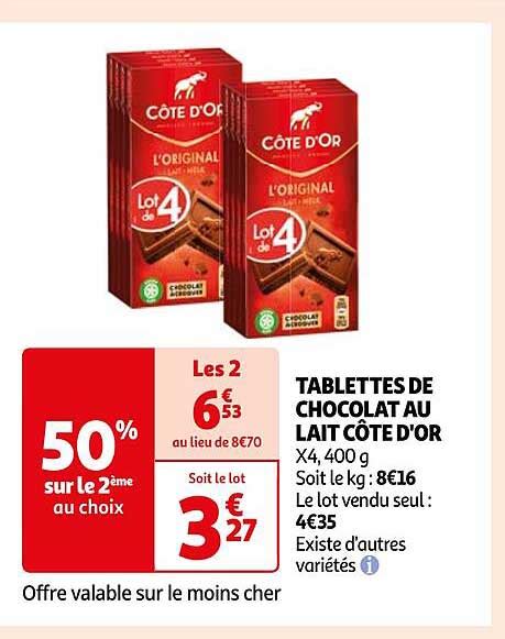 Promo Tablettes De Chocolat Au Lait C Te D Or Chez Auchan Icatalogue Fr