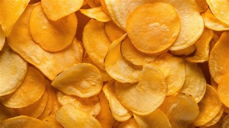 Background Featuring The Enticing Texture Of Crispy Golden Potato Chips Snacks Crisps Potato