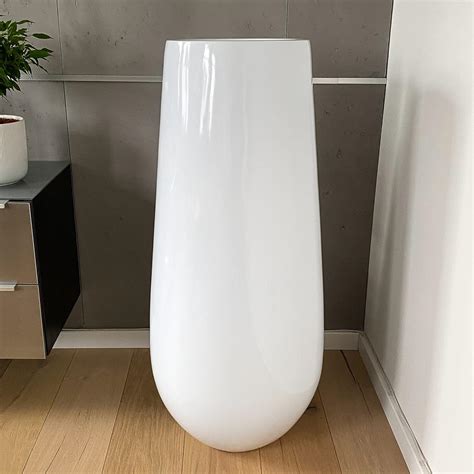 Bodenvase Groß Pflanzkübel XXL Vase Groß Weiß 93 cm Fiberglas