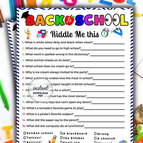 Back to School Riddles, Printable Back to School Game, First Day of ...